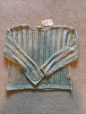 Hem & Thread Sage Green Open-Knit Crewneck Sweater